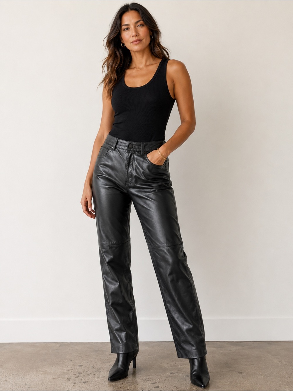 Vintage Pia‎ Rucci Black High-Rise Straight-Leg Genuine Leather Pants Women’s 12